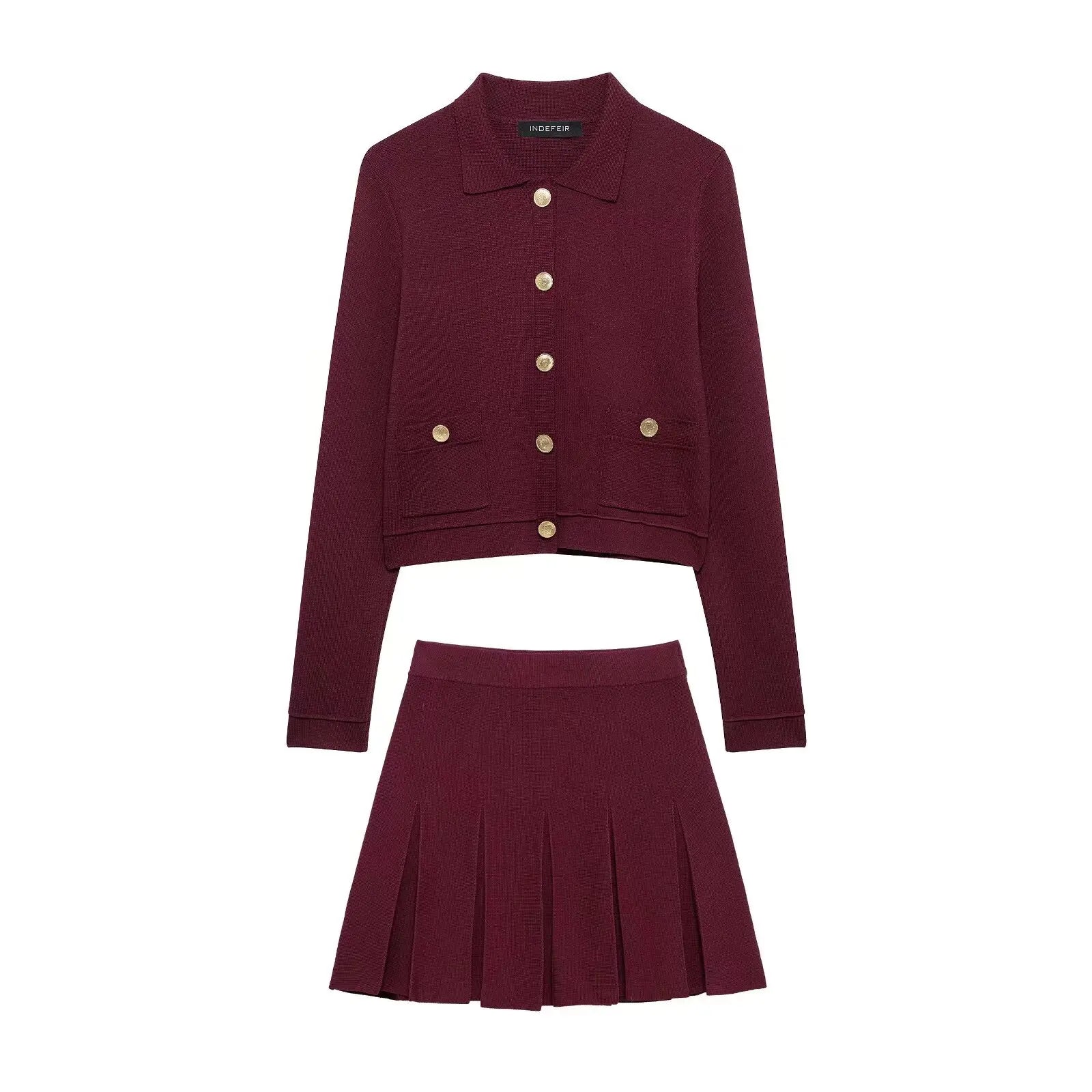 Strick Zweiteiler Damen – Eleganter Cardigan mit Knöpfen & Minirock